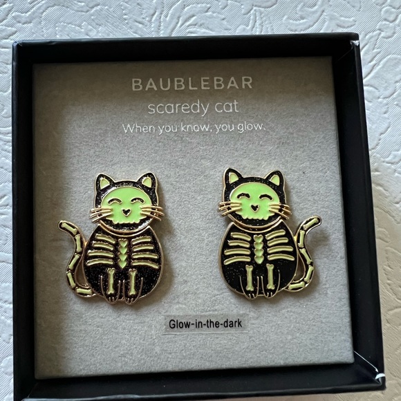 Baublebar Glow in the Dark Skeleton Cat Drop Earrings - Picture 3 of 4